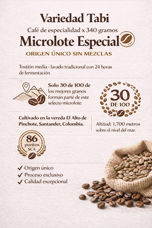 Café microlote ESPECIAL (GRANO 1 x 340 g x 2 unidades)  variedad Tabi